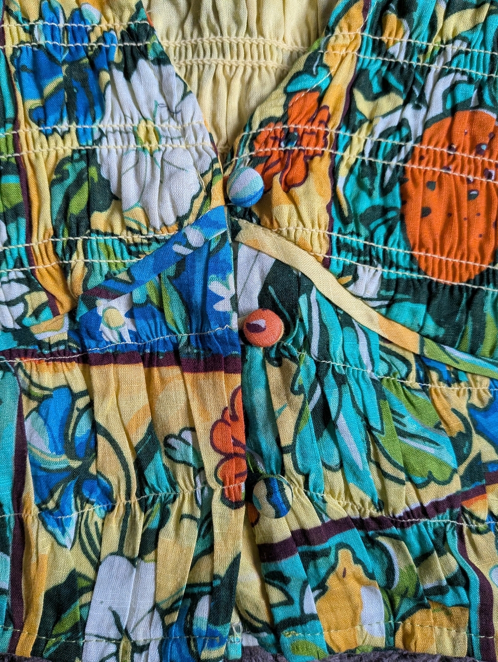 NWT Anthropologie Multicolor Peregrine Flutter Sleeve Buttoned Crop Top S - Picture 2 of 6
